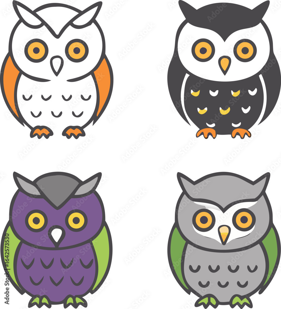 Naklejka premium Four Halloween Owl Icons cartoon cute