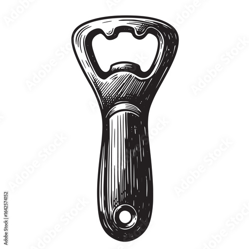 Vintage style bottle opener hand drawn illustration for brewery pub and beverage themes