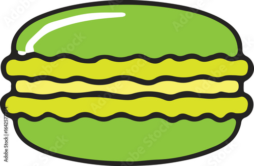 Isolated green macaron pastry, a hand-drawn vector art icon.