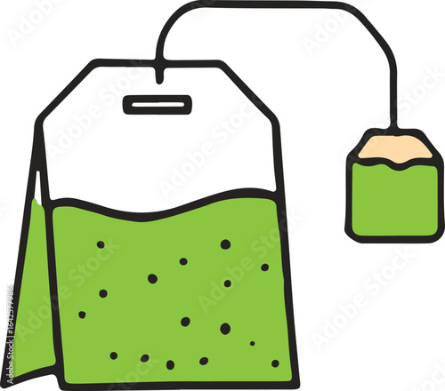 Vector art icon of a brewing green tea bag beverage.
