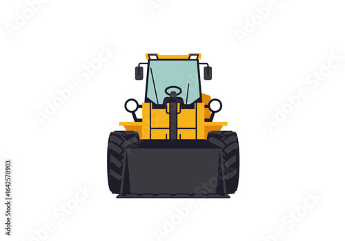 Front View of a Yellow Construction Loader with Bucket.