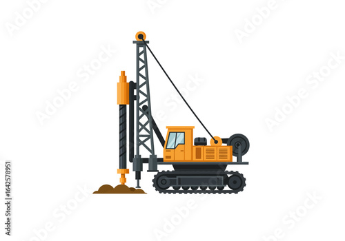 Isolated Vector Illustration of a Pile Driver Machine.