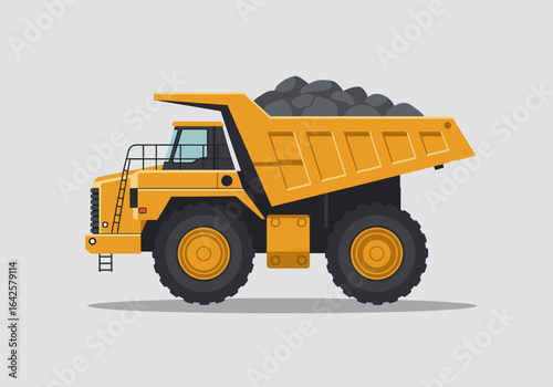 Yellow Dump Truck Filled with Rocks Heavy Machinery Vehicle.