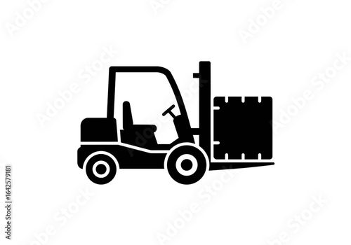Black Forklift Truck Lifting a Box Silhouette.
