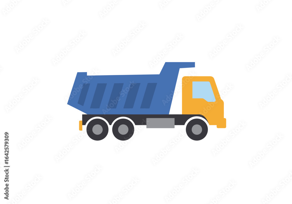Fototapeta premium Cartoon Dump Truck with Blue Bed and Yellow Cab.