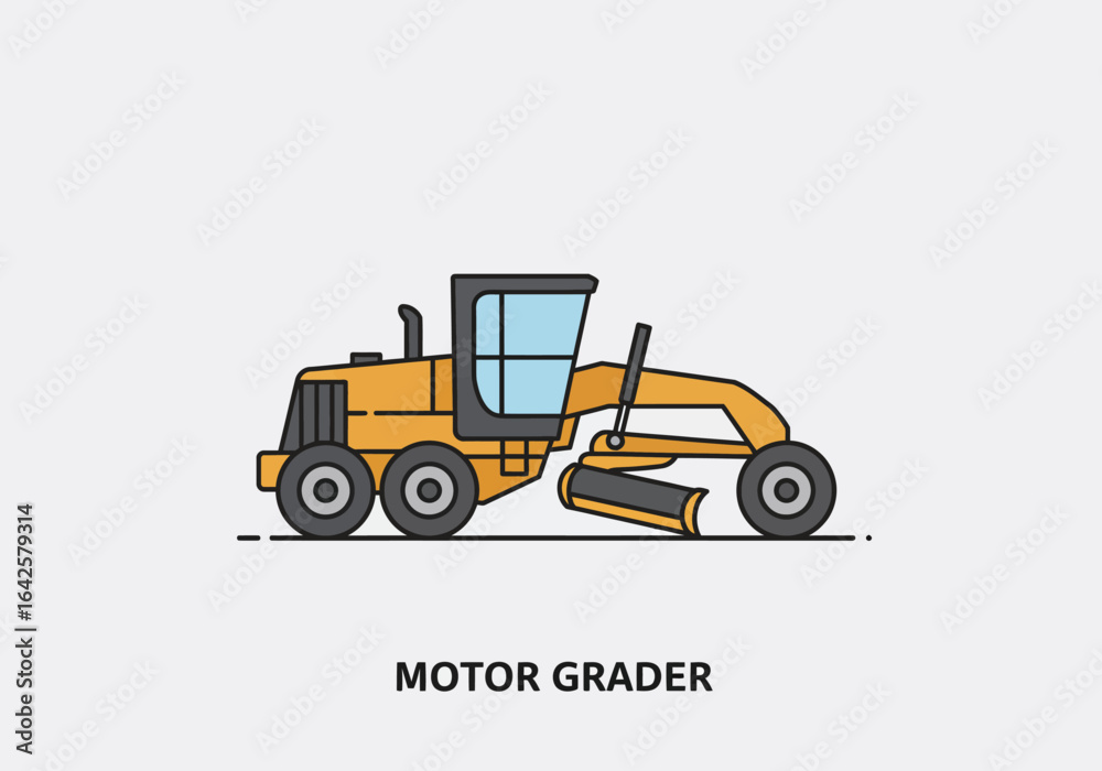 Naklejka premium Illustrated Motor Grader with Yellow Body and Black Accents.