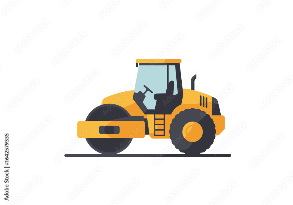 Naklejka premium Yellow Road Roller Vehicle with Black Wheels Illustration.