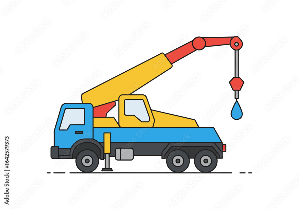 Naklejka premium Cartoon Crane Truck with Water Drop Illustration.