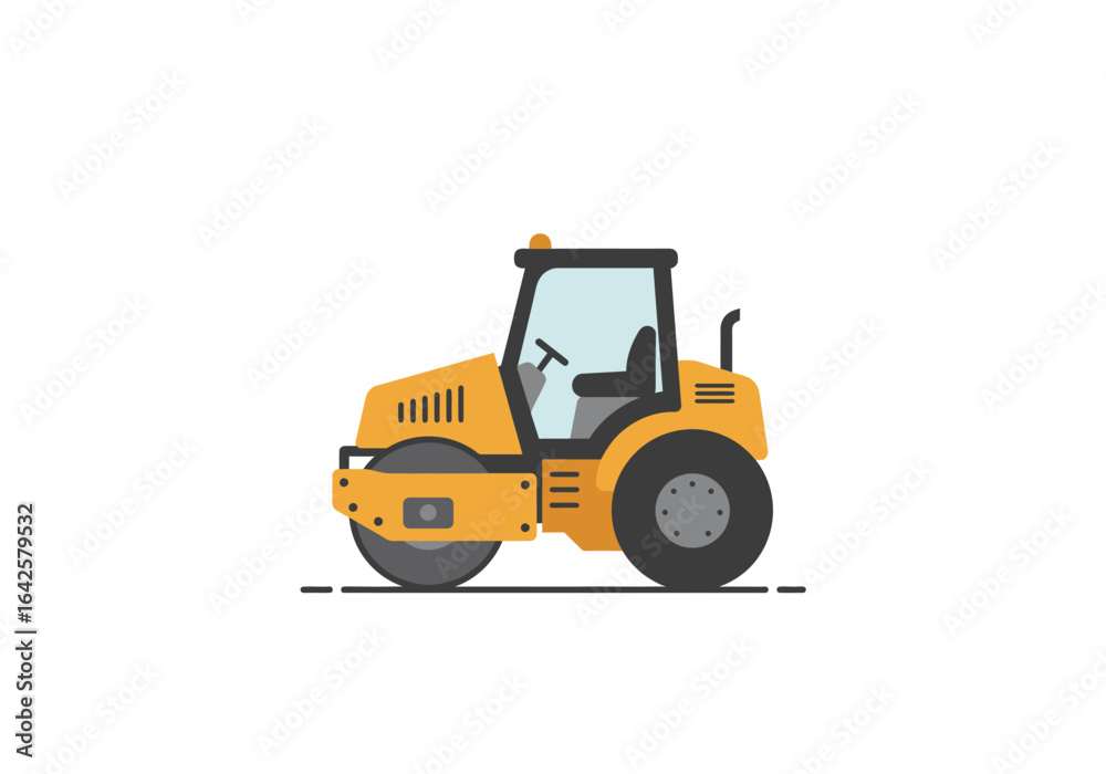 Fototapeta premium Yellow Road Roller Vehicle Illustration with Cabin and Wheels.