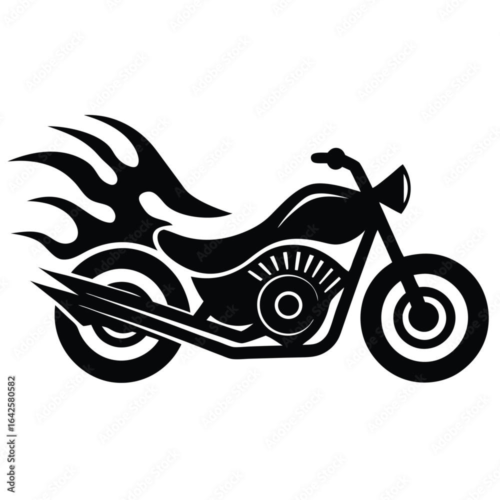 Obraz premium Black motorcycle with flame design chopper flames