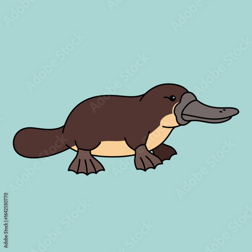 Cartoon platypus on a light blue background.