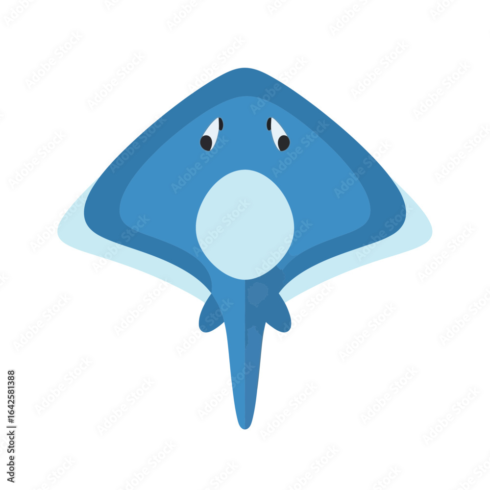 Fototapeta premium Cartoon illustration of a blue manta ray with white accents.
