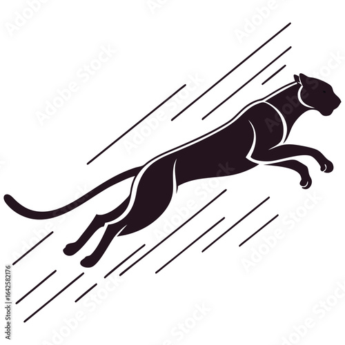 Stylized silhouette of a jumping panther. A dynamic vector icon representing speed, power, agility, and grace.

