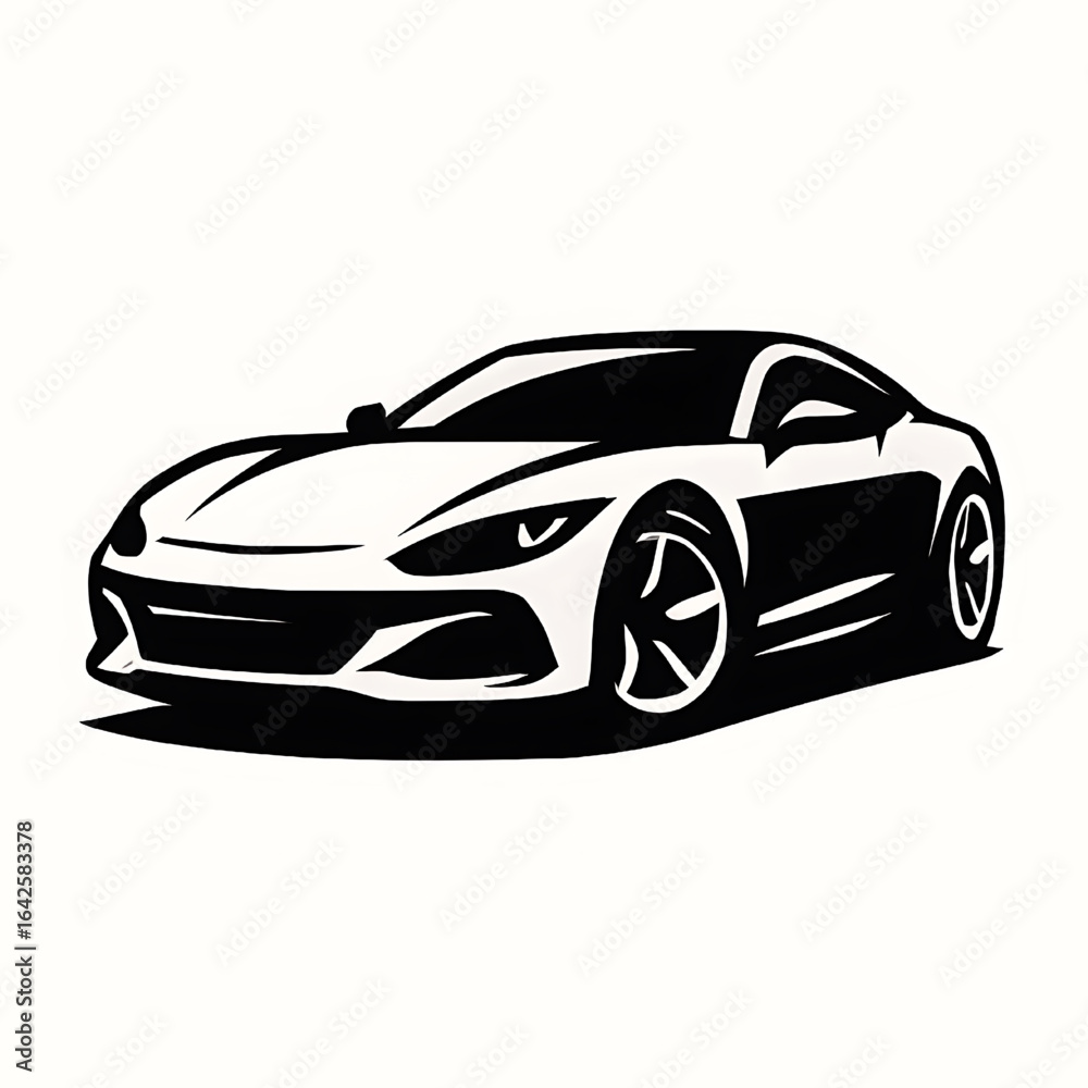 Fototapeta premium Modern sports car vector illustration. A sleek, black silhouette of a high-performance luxury vehicle, symbolizing speed, power, and wealth. For automotive design.