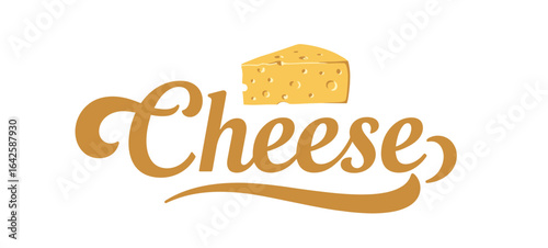 Cheese block illustration with playful typography design  