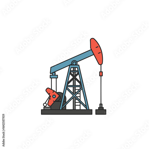 Oil Pump Jack Illustration: Blue and Red Vector Graphic