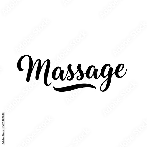 Elegant script text spelling out the word Massage on white background  