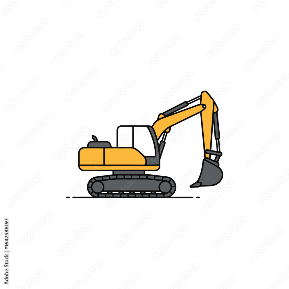 Yellow Excavator Illustration on White Background Yellow Excavator Illustration on White Background