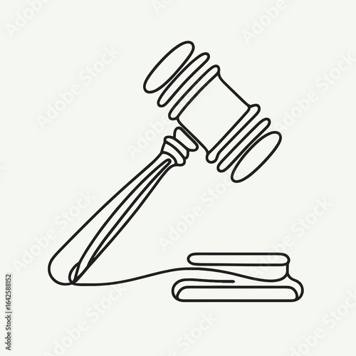 Simple line drawing of a gavel on a block of wood  