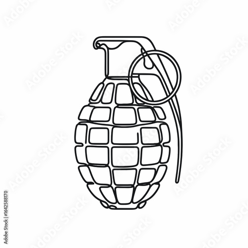 Hand grenade outline drawing in minimalist style on white background  