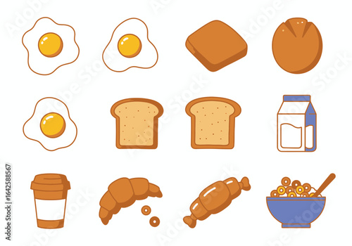 Pixel Art Breakfast Food Icons: Eggs, Toast, and More