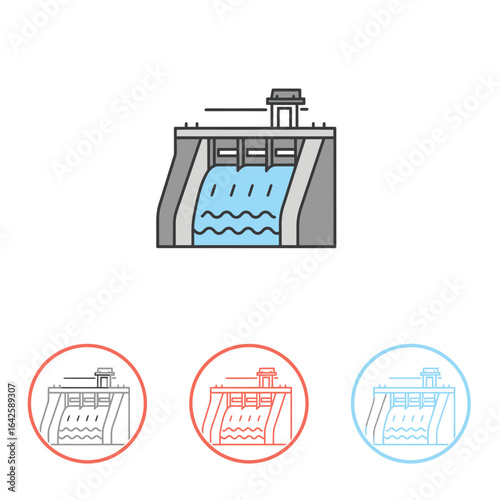 GrayScale Dam Water Flowing Illustration with Circular Color Variations