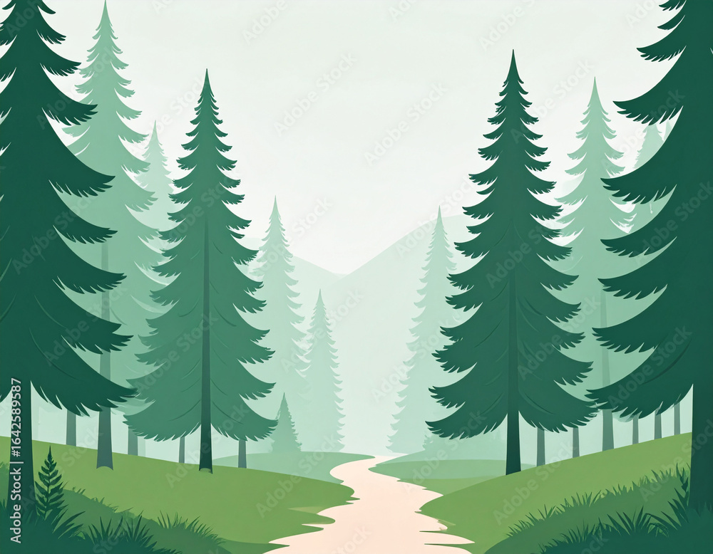 Obraz premium Minimalist Pine Forest Hiking Path First-Person View