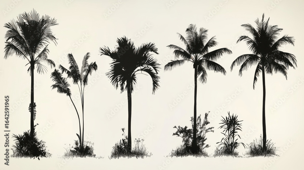 Fototapeta premium Silhouetted Palm Trees Against Light Background for Tropical Vibe
