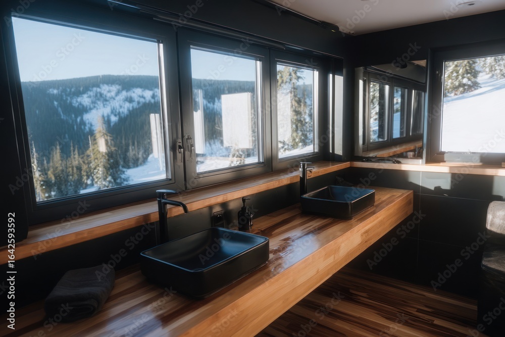 Fototapeta premium Modern bathroom with mountain view