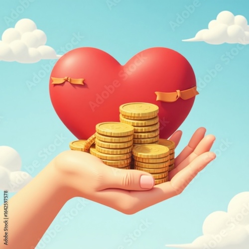 Giving Hearts and Wealth Symbolizing Generosity and Financial Support