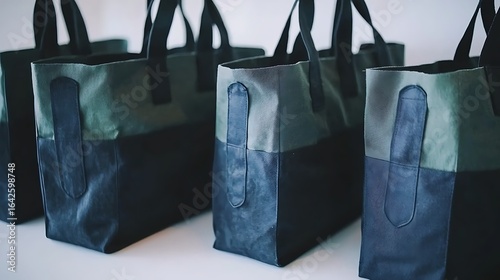 Canvas and cotton reusable bags laid out flat on white surface captured using 35mm lens highlighting eco-conscious materials and soft visual tones