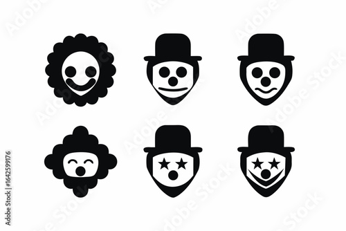 set of Clown Mask icon vector silhouette illustration isolated on white background