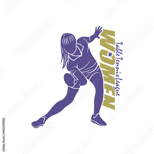 Women table tennis logo design vector. Silhouette Women table tennis player Template Illustration
