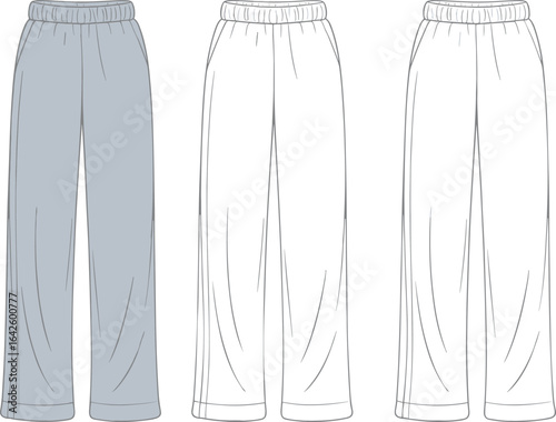 Comfortable and Stylish Sweatpants, CAD Drawing Flat Vector Illustration, Fashion Apparel Template for Clothing Design, Mockup, Sketch, and Presentation