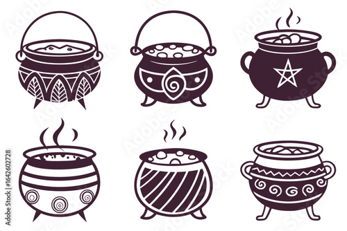 set of Cauldron vector silhouette illustration isolated on white background