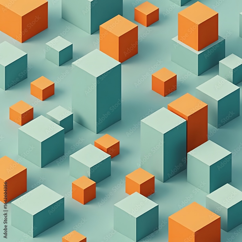 Naklejka premium Isometric Geometric Background with 3D Cubes in Orange and Teal Tones 02