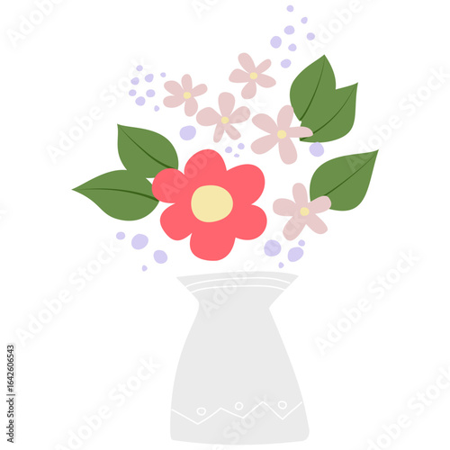 Simple mininalist flowers pink and purple bouquet in a gray vase 