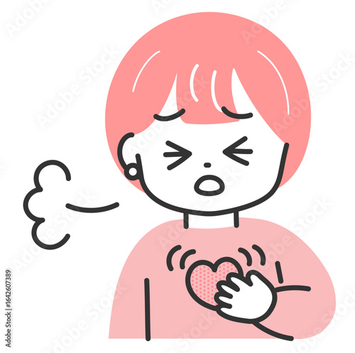 胸をおさえて苦しそうにしている女性のイラスト