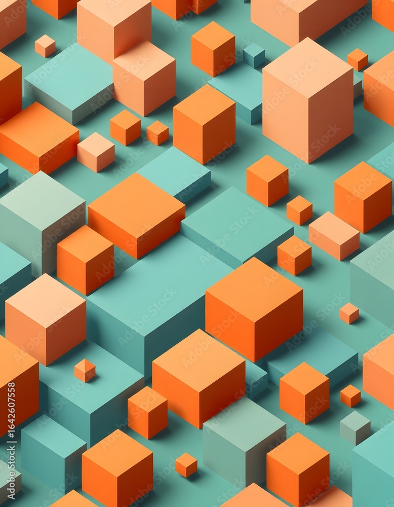 Obraz premium Isometric Geometric Background with 3D Cubes in Orange and Teal Tones 04