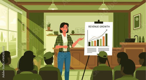 Business presentation on revenue growth delivered to an attentive audience