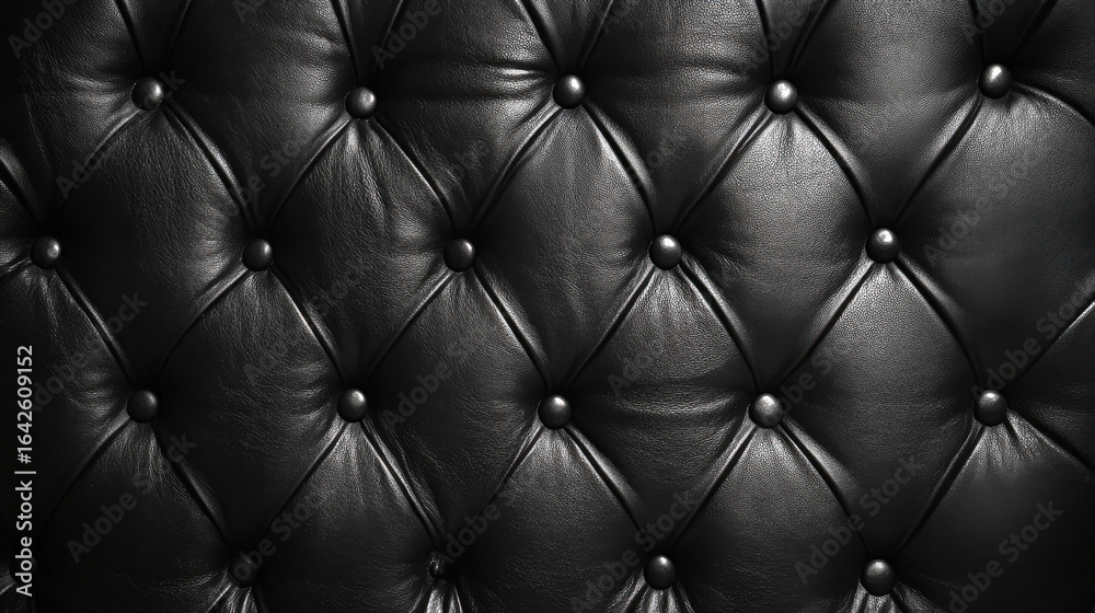 Fototapeta premium Textured Black Leather Upholstery with Button Tufting Detail