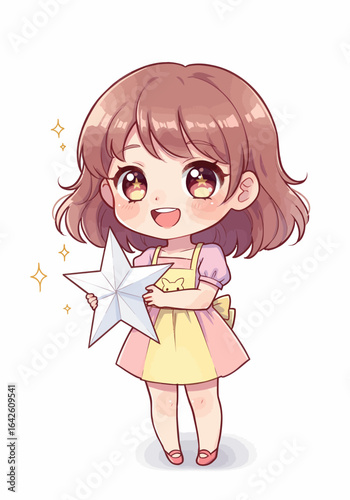 Chibi Girl Holding a Star with Sparkling Eyes