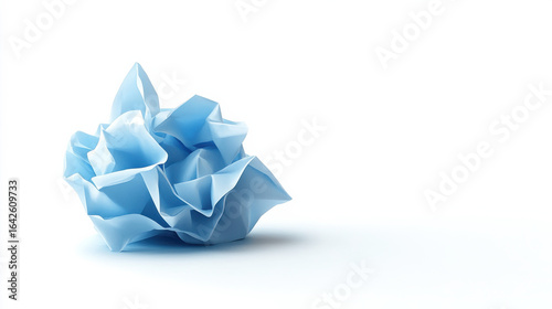 Crumpled Blue Tissue Paper on White Surface in Minimalist Style