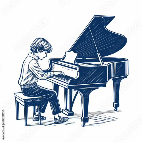 Awe-inspiring Create Bold Stroke Child Playing Grand Piano Expert Photography Craft Soft Gentle Expression Great for Website Design Projects High-Impact Visual Communication Tool Creative Asset