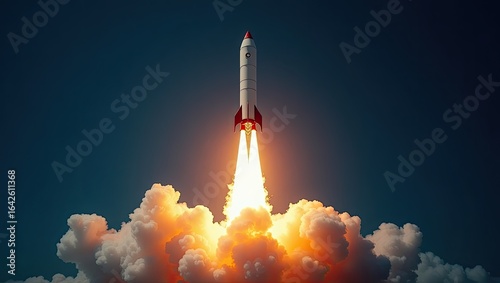 Rocket launching into the night sky.
