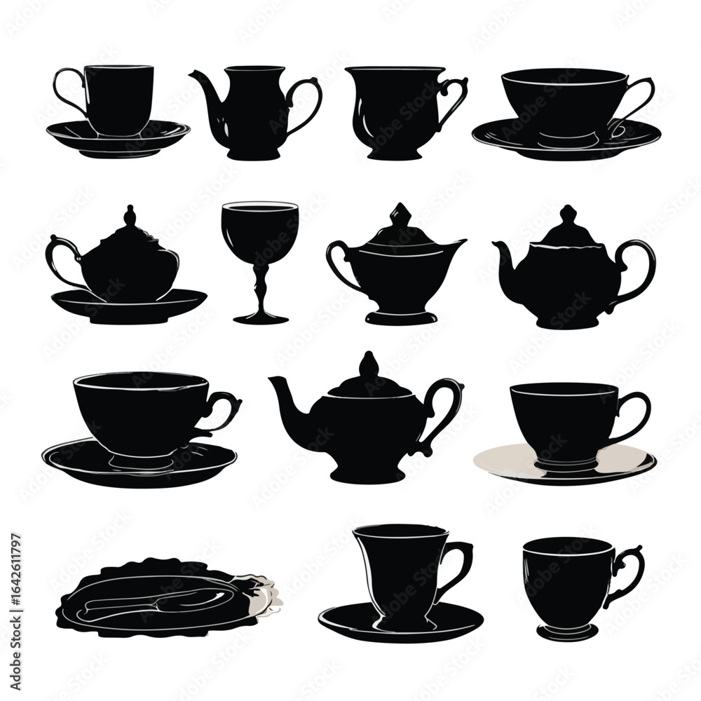 Fototapeta premium vector illustration of cup silhouette set, Black & White silhouette set