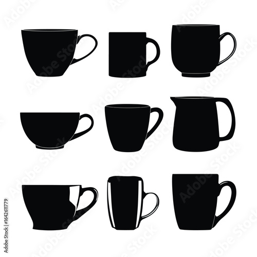 vector illustration of cup silhouette set, Black & White silhouette set