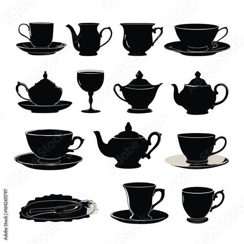 vector illustration of cup silhouette set, Black & White silhouette set