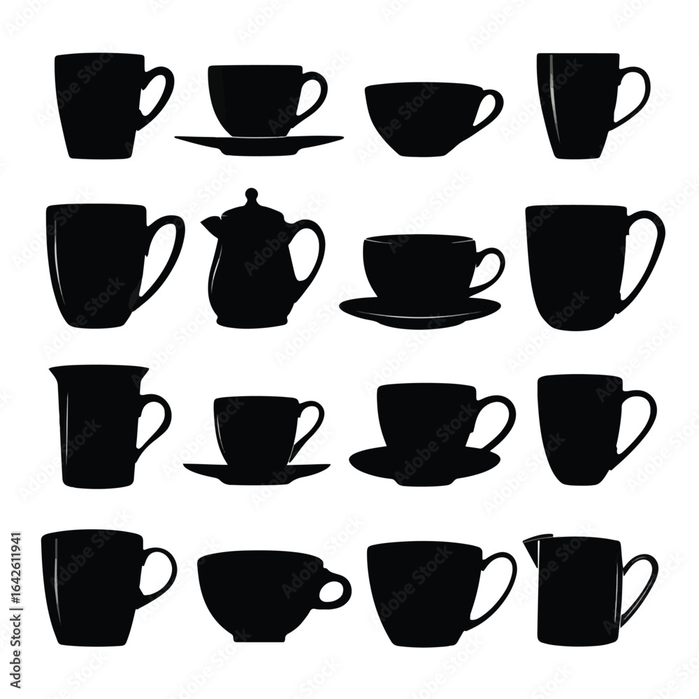 vector illustration of cup silhouette set, Black & White silhouette set
