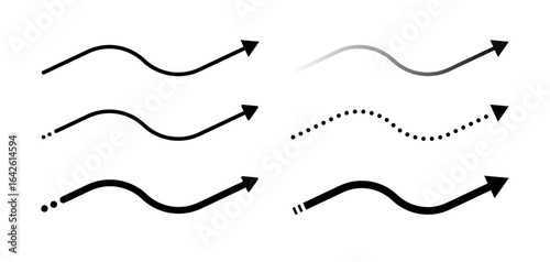 右肩上がりの矢印セット（ベクター　編集可能　モノクロ）